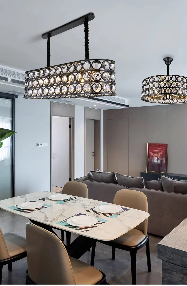 Black Finish Chandelier Light Lighting Hanging Lamps Cristal Chandelier Crystal