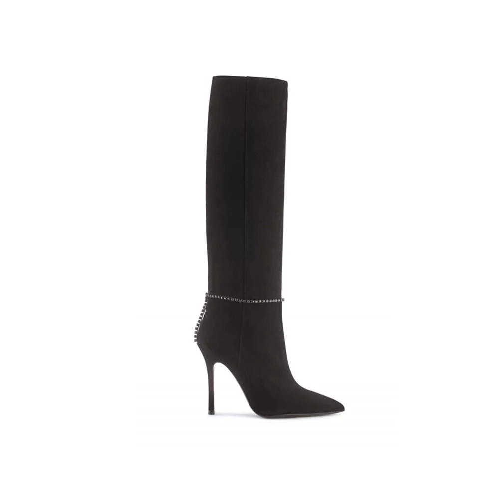 Excellent Design Italian Quality Black Color Over Knee Women Boots Leather Shoes For All Season