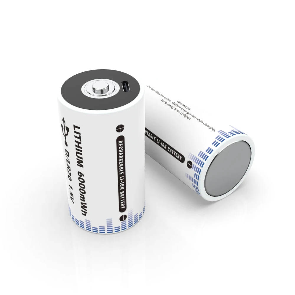 2022 New Products 1.5V 6000mWh USB Charging D1 Size Rechargeable Lithium Li Ion Battery