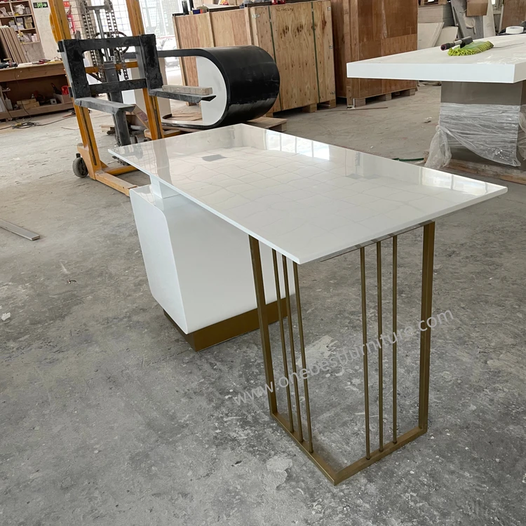 Elegant Design Steel Office Furniture Desk Acrylic Solid Surface Office Computer Table White