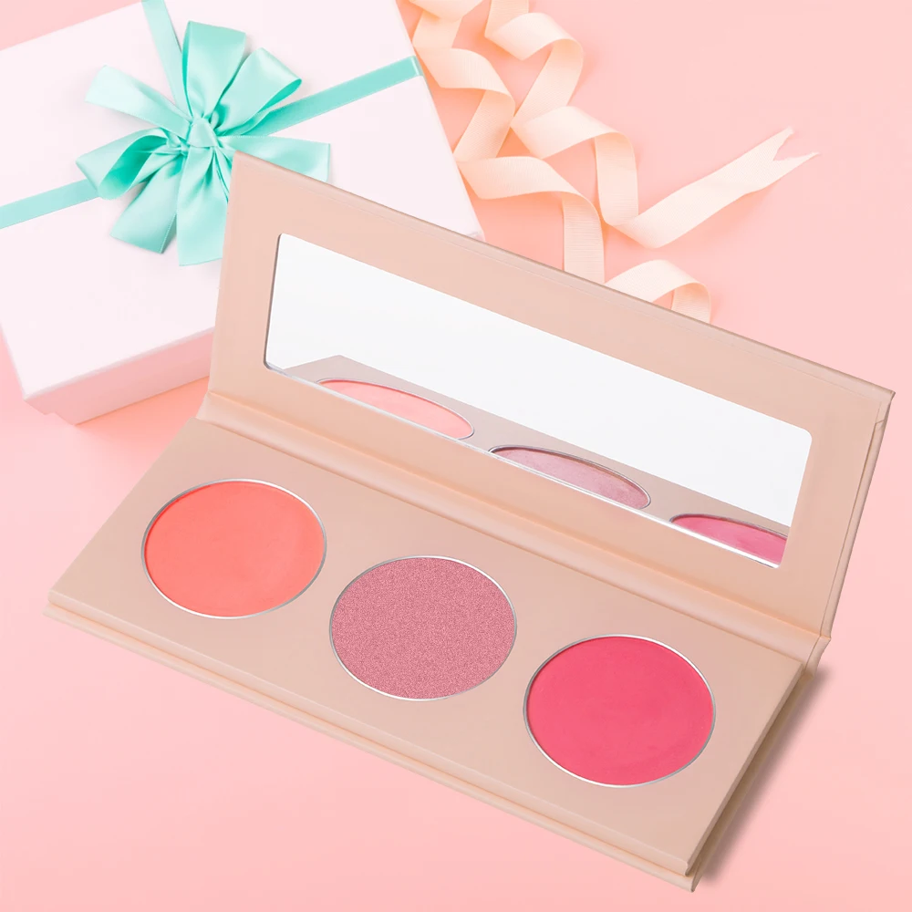 
OEM Private Label Skin Glow High Shimmer Cheek Blusher 3 Colors Blush Palette Customized Private Logo Waterproof Acceepted T/T 