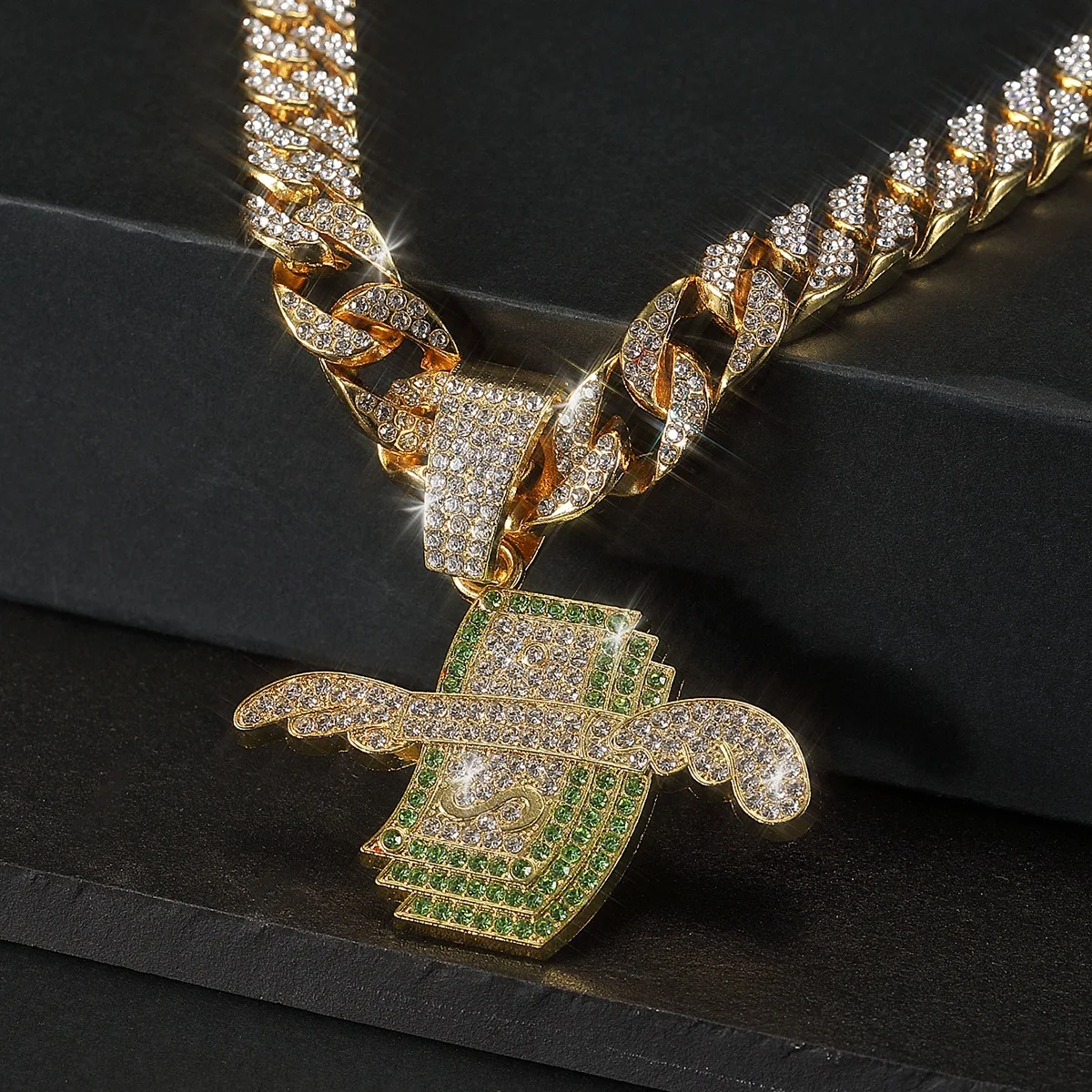 Hot Sale Men Hip Hop Diamond Dollar Pendants Necklace Fashion Cuban Dollar Pendants Necklace Chain