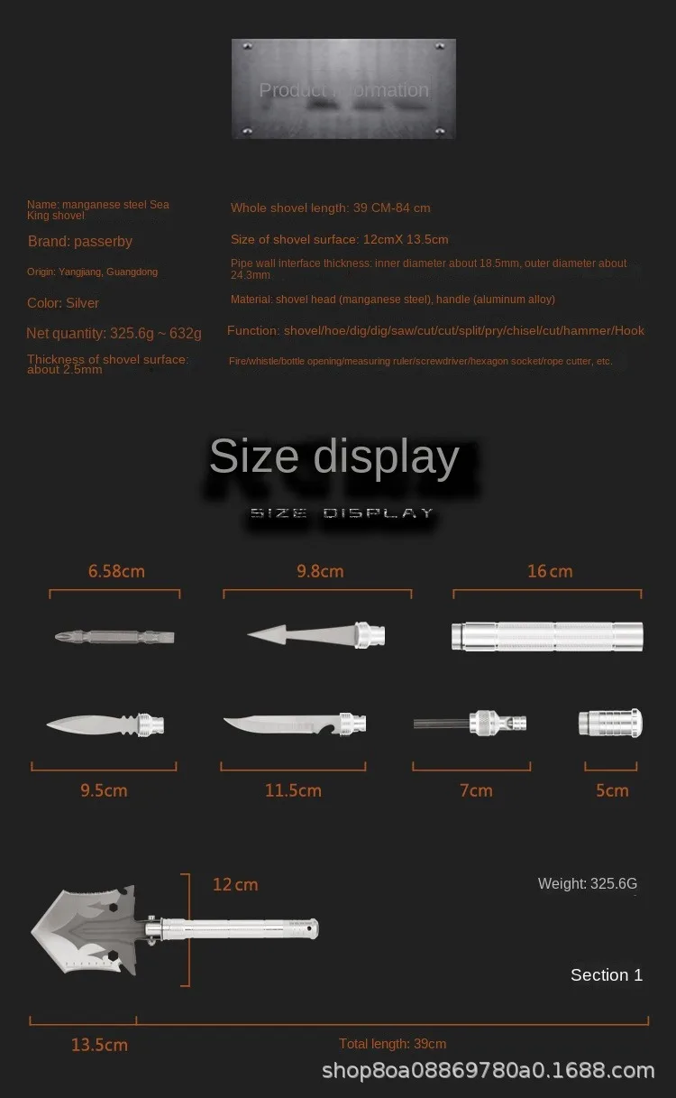 Multifunctional Folding Camping Shovel Portable Outdoor Survival Shovel  for Camping