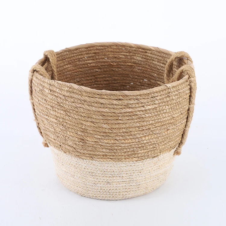 Wholesale corn rope straw woven Storage basket with handle