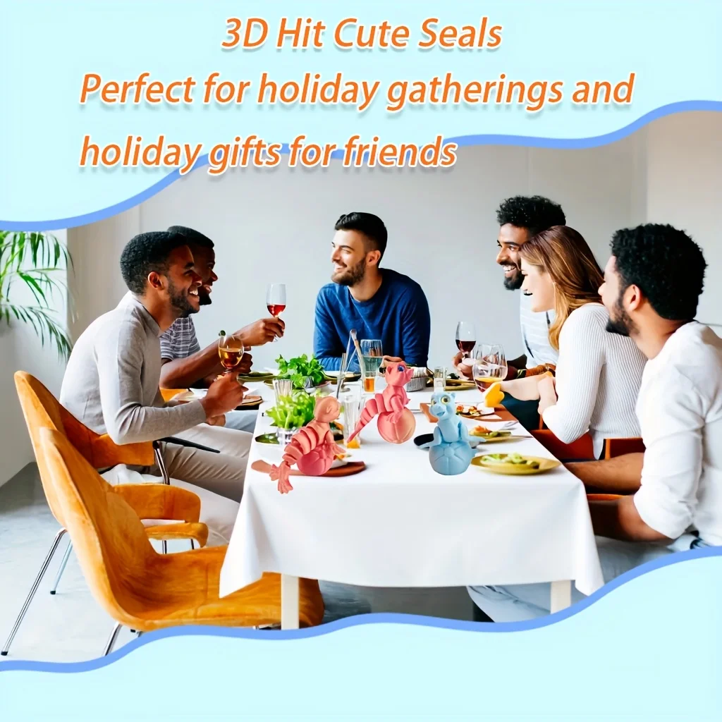 Custom 6cm 3D Printed Realistic Seal Figurine Rotatable Articulated Plastic Animals for Office Desk Ornaments or Toys