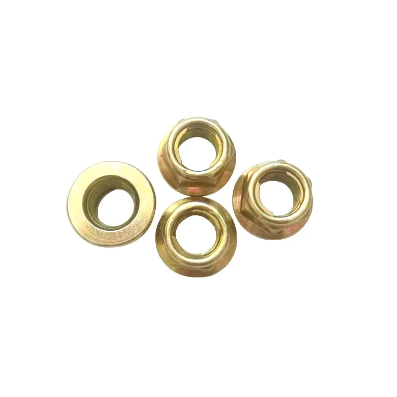 M6 M8 M10 All Metal Hex Flange Nut Metal Lock Nut DIN6923 Yellow Zinc Plated Carbon Steel Hex Flange Self Locking Nut