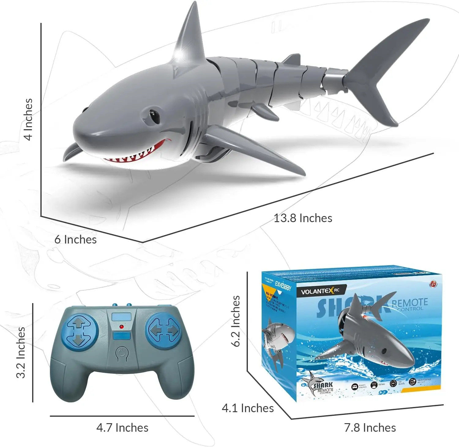 ROXGOCT RC Animals Remote Control Shark Toys for Kids 1:18 Scale High Simulation RC Shark for Pool Electric Robot Toy with Light