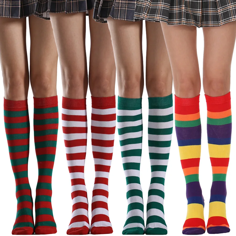 Wholesale colorful striped long knee high student girls women dance socks