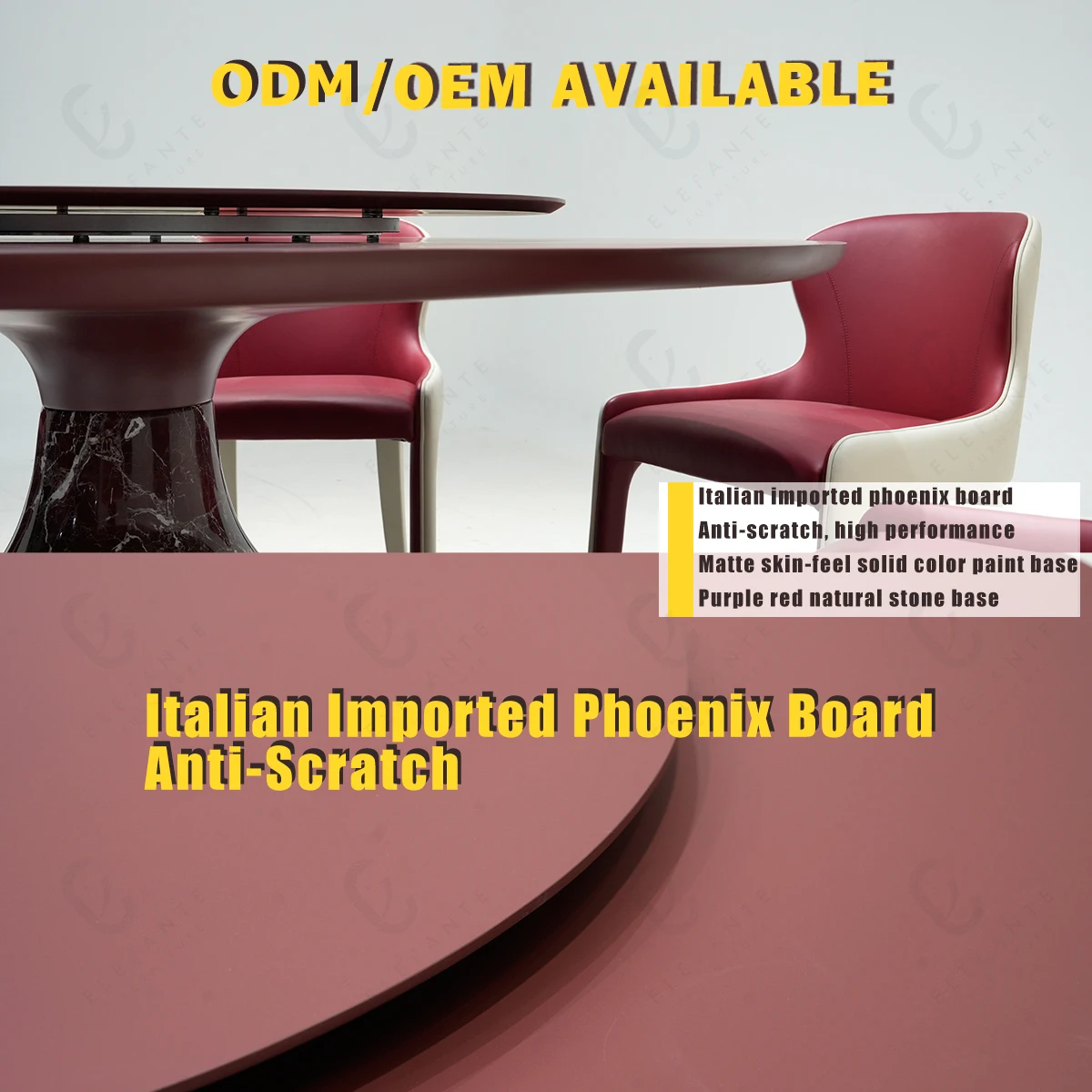 Elefante Round Dining Table Set 6 Seater Phoenix Board Countertop with Marble Stone Base Dining Table