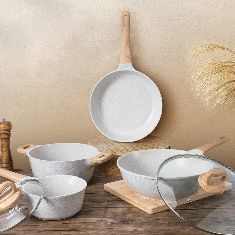 Professional 6 Piece Pots Pans set Pressed Non Stick Aluminum Cookware Set