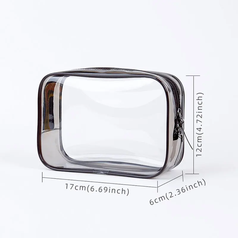 Custom Logo Transparent Clear Travel Makeup Bag Skincare Toiletry Bag Small PVC Cosmetic Pouch Double Zipper Make Up Bags Women