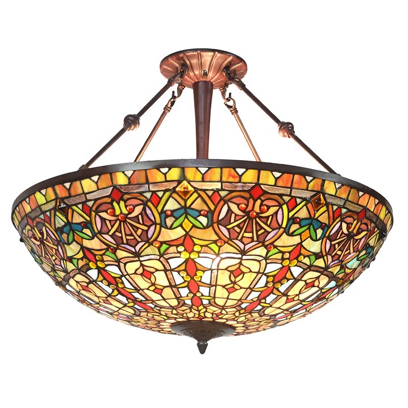TFC-5441 Tiffany lamps for sale Handcrafted Art Stained Glass 24 Inch Wide Pendant Chandelier Lighting Lamp