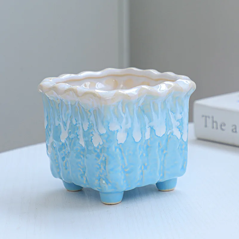 Blue And White Flower Porcelain Modern Design Planter Ceramic Plant Korean Succulent Pot