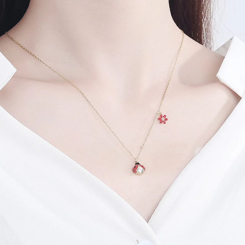  Daidan Necklace Silver 925 Epoxy Flower Enamel Miraculous Ladybug Gold
