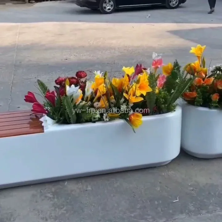 New Design Wood Waiting bench Chair With Planter Pot Decoration Lounge Seat For Public Area Indooo&outdoor