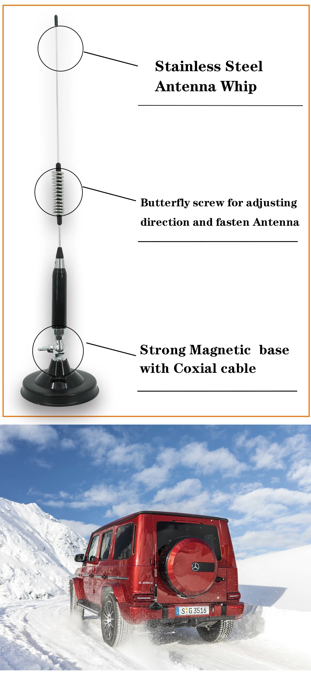 CB Antenna High Gain 27Mhz Magnetic Base Long Range Radio