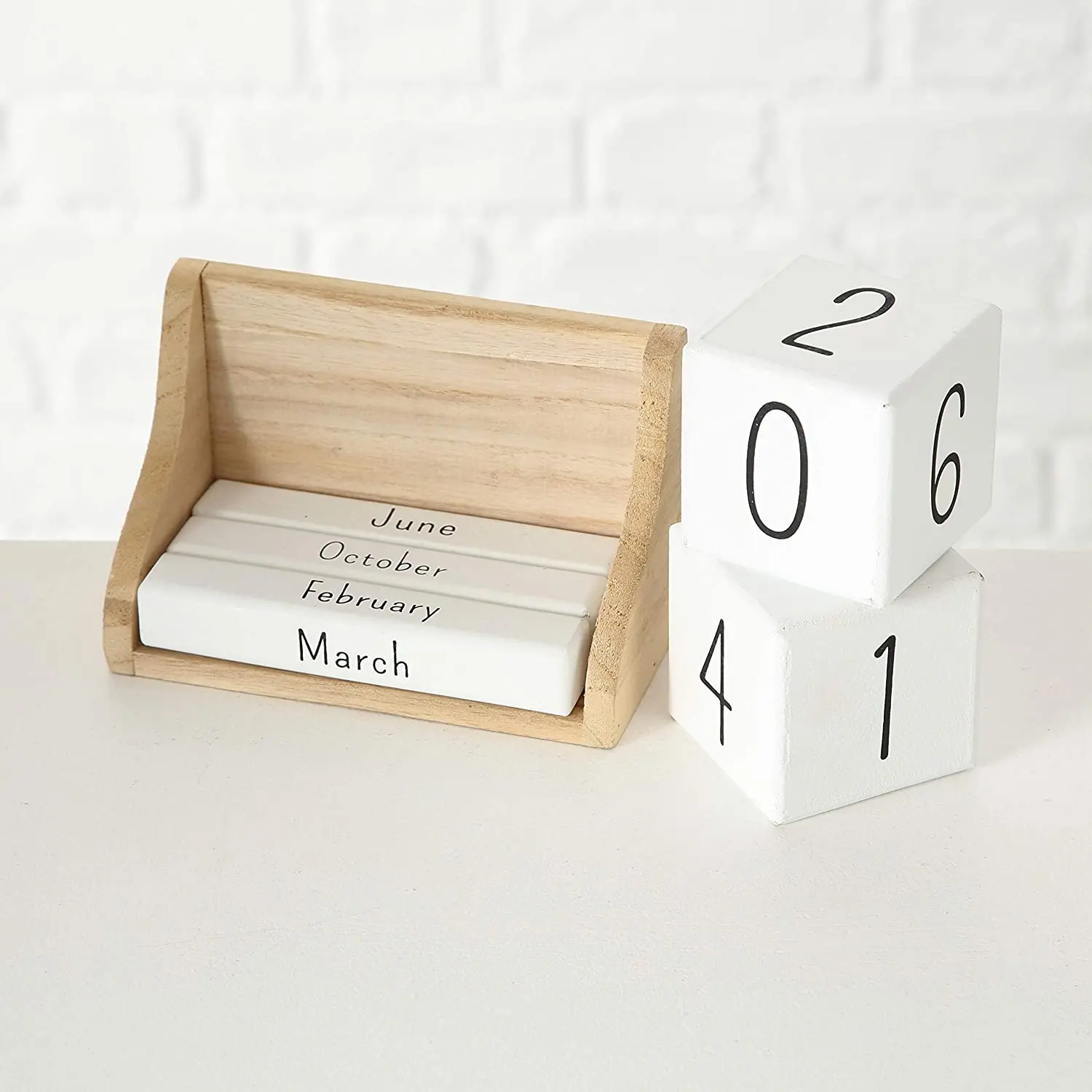 
The Rustic Perpetual Block Calendar, Desktop Accessory, Wood, White and Natural, 5 1/2 L x 2 3/4 W x 3 1/2 H Inches 