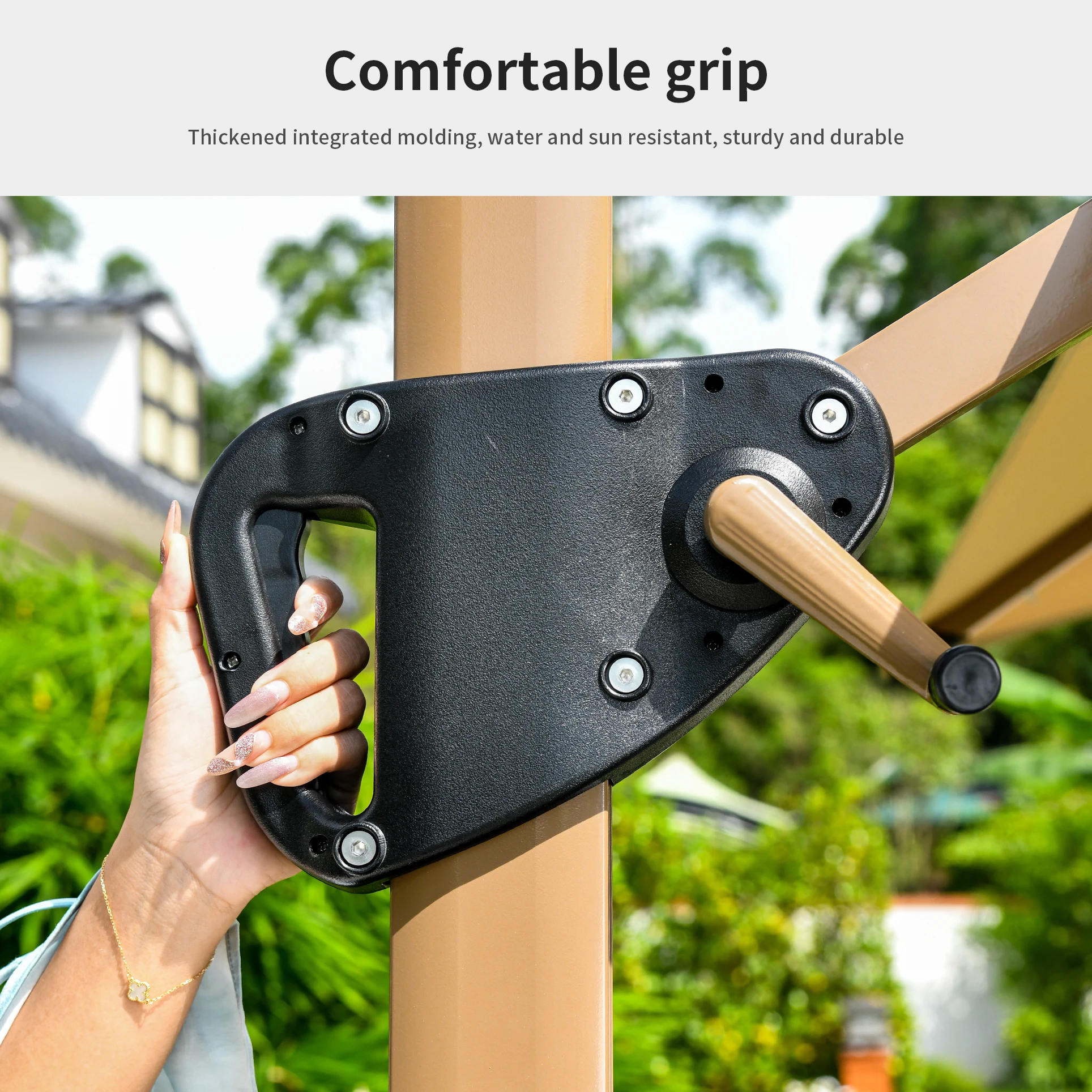 MOJIA Garden patio custom commercial design parasol crank side pole garden sun patio beach outdoor umbrella with solar LED light