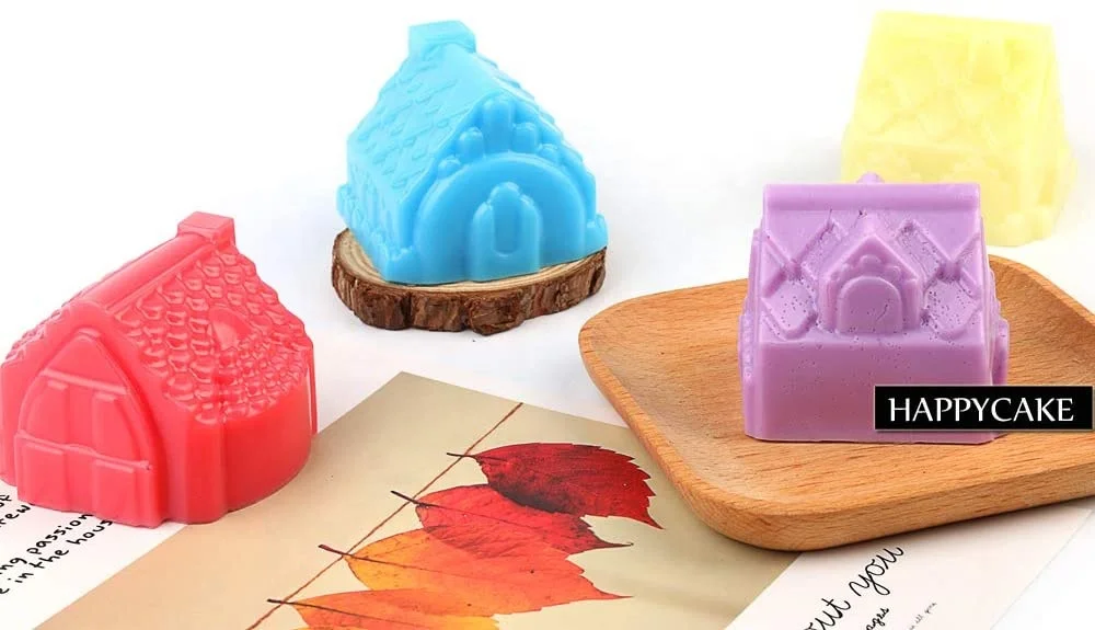 Non stick house shape 3 cavity silicone cake soap baking molds for cupcake candy jerry pudding chocolate