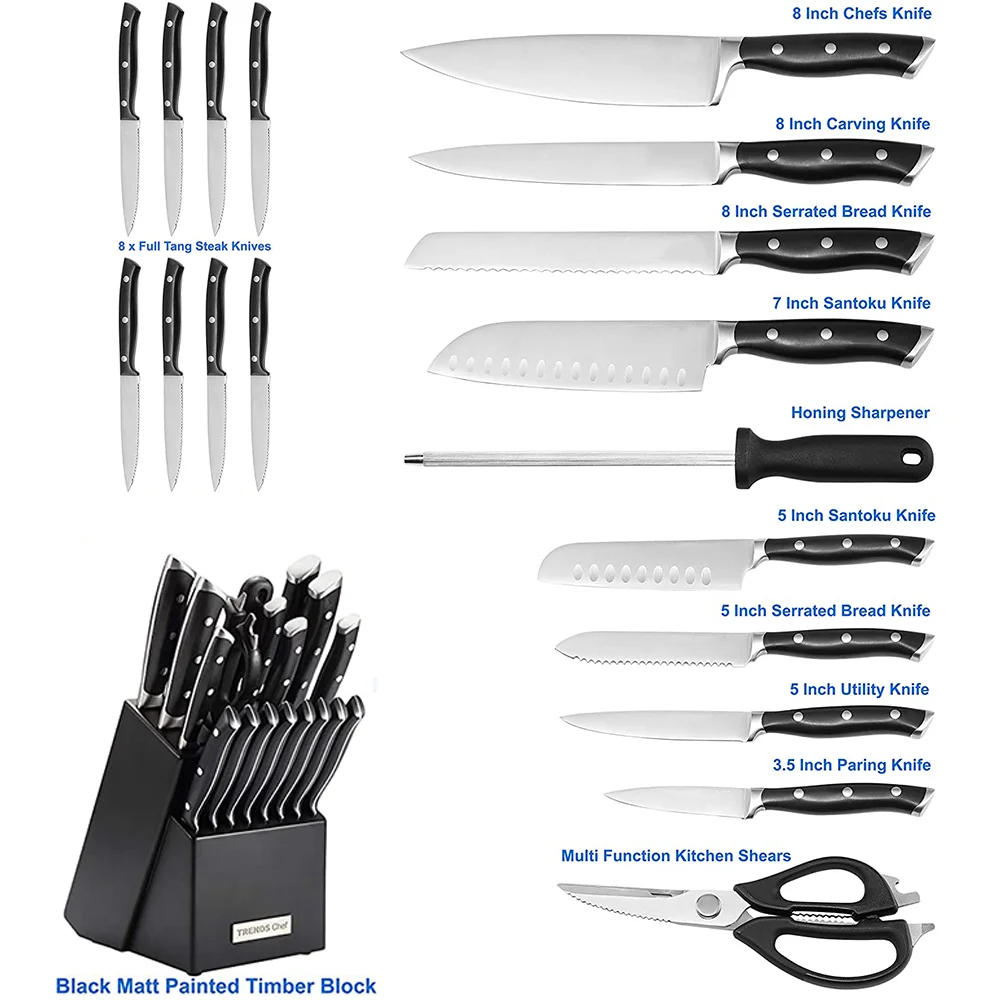 19 Piece Professional japanese Premium German carbon Steel Kitchen cooking Knife Set of Chef Knives with block handle material