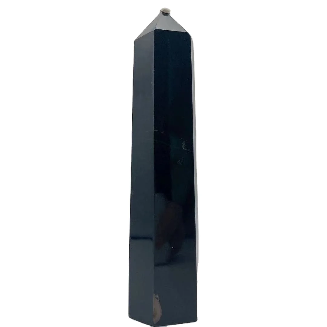 Wholesale Natural Hand Carved Gemstone Tower Gold Black Obsidian Double Energy Wand Points For Selling