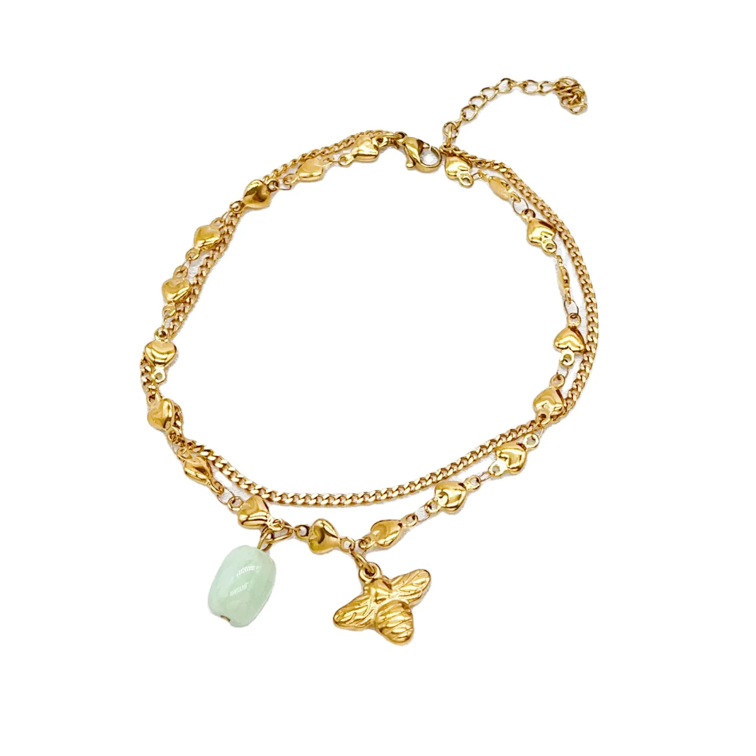 HC Factory Wholesale Stainless steel Women Double Layer Bee Anklet Crystal Anklet Beach Ankle Brand Nail Foot Chain Jewelry