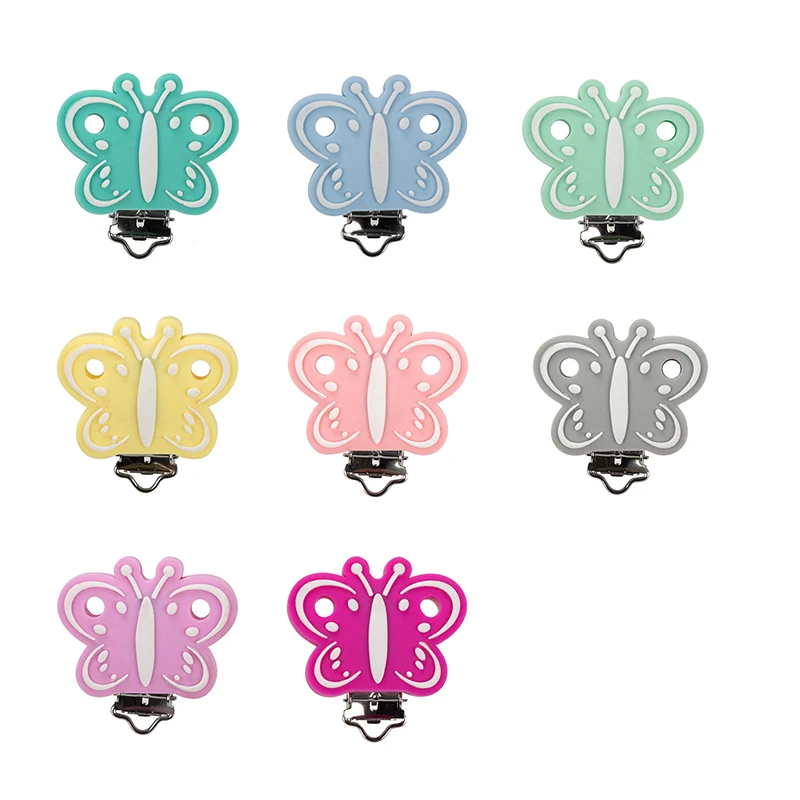 Butterfly Pacifier Clip Holder Soot Nursing Accessories Silicone Stainless Steel Duckbill