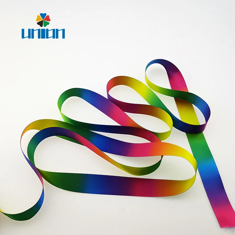 Wholesale single or double sided printed colorful rainbow satin ribbon Rainbow ribbon