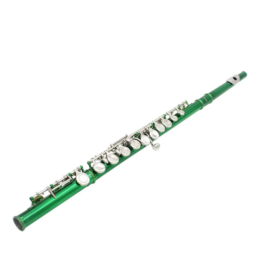 Western Concert Flute 16 Holes C Key Woodwind Instrument Flute with Cleaning Cloth Stick Gloves Mini Screwdriver Padded Case