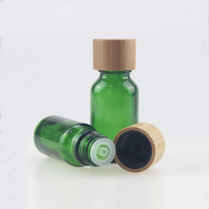 10ml 15ml 20ml 30ml Amber Frosted Glass Cosmetic Essential Oil Bottle with Bamboo Wooden Lid for 50ml 100ml 60 ml
