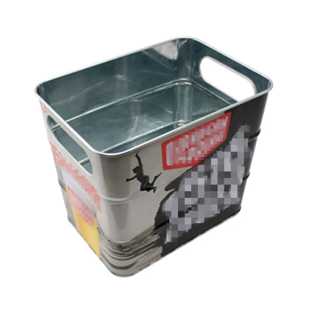 Factory Custom Tinplate Barrel Box Container Metal Rectangle Wine Beer Ice Barrel For Wine Beer With Handle