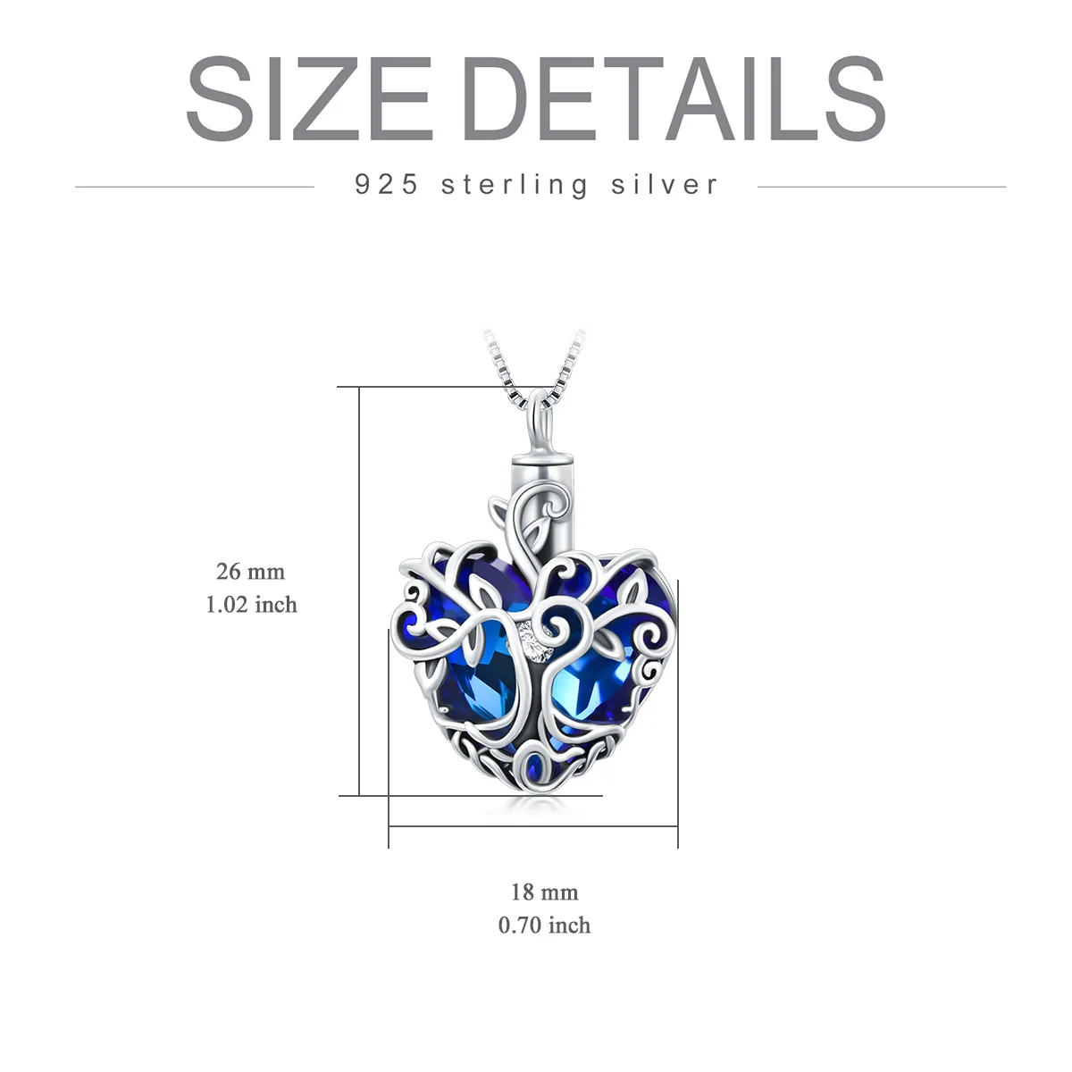 925 Blue Heart Crystal Tree Of Life Plating Silver Oxide Keepsake Ashes Memorial Cremation Jewelry Celtic knot Urn For Women Men