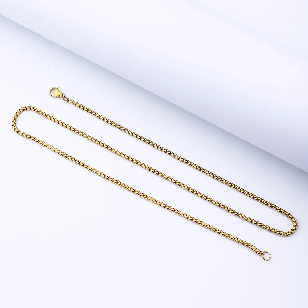 2mm 2.5mm 3mm Square Rolo Chain Necklace Stainless Steel Round Box Necklace for Men and Women