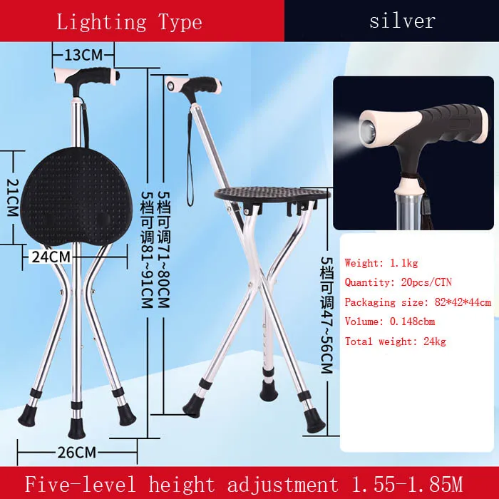 Aluminum Alloy Folding Cane Stool with Seat  Lightweight Adjustable Walking Cane for Seniors