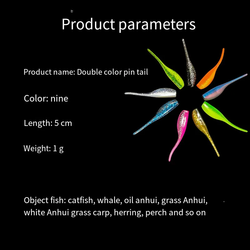 5cm 1g Tadpole Soft Bait Double Color Paddle Tail Pvc Polliwog Soft Fishing Lure Worm With Crank Hook Tadpole Lures Baby Shad