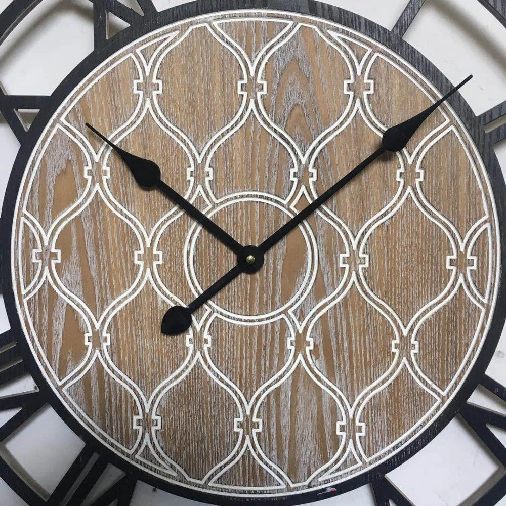 
Oversized Custom Geometric Design White Brushed Fraxinus Mandshurica Wooden Wall Clock 