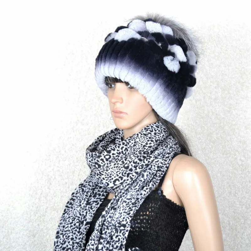 
Silver Fox Fur Balls For Hats Wholesale Winter Knitted Real Rex Rabbit Hat With Fox Fur Ball 