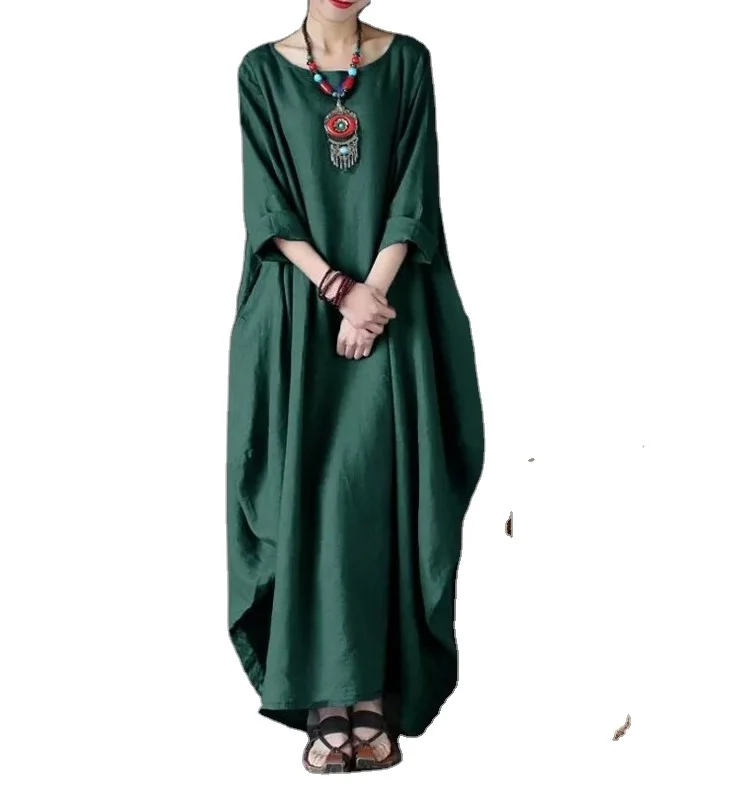 3XL 4XL 5XL хлопок женское Макси платье больших размеров, для лета и осени, свободные льняные рубашки с длинным рукавом Vestidos больших размеров, белого, красного и синего цветов платья в богемном стиле