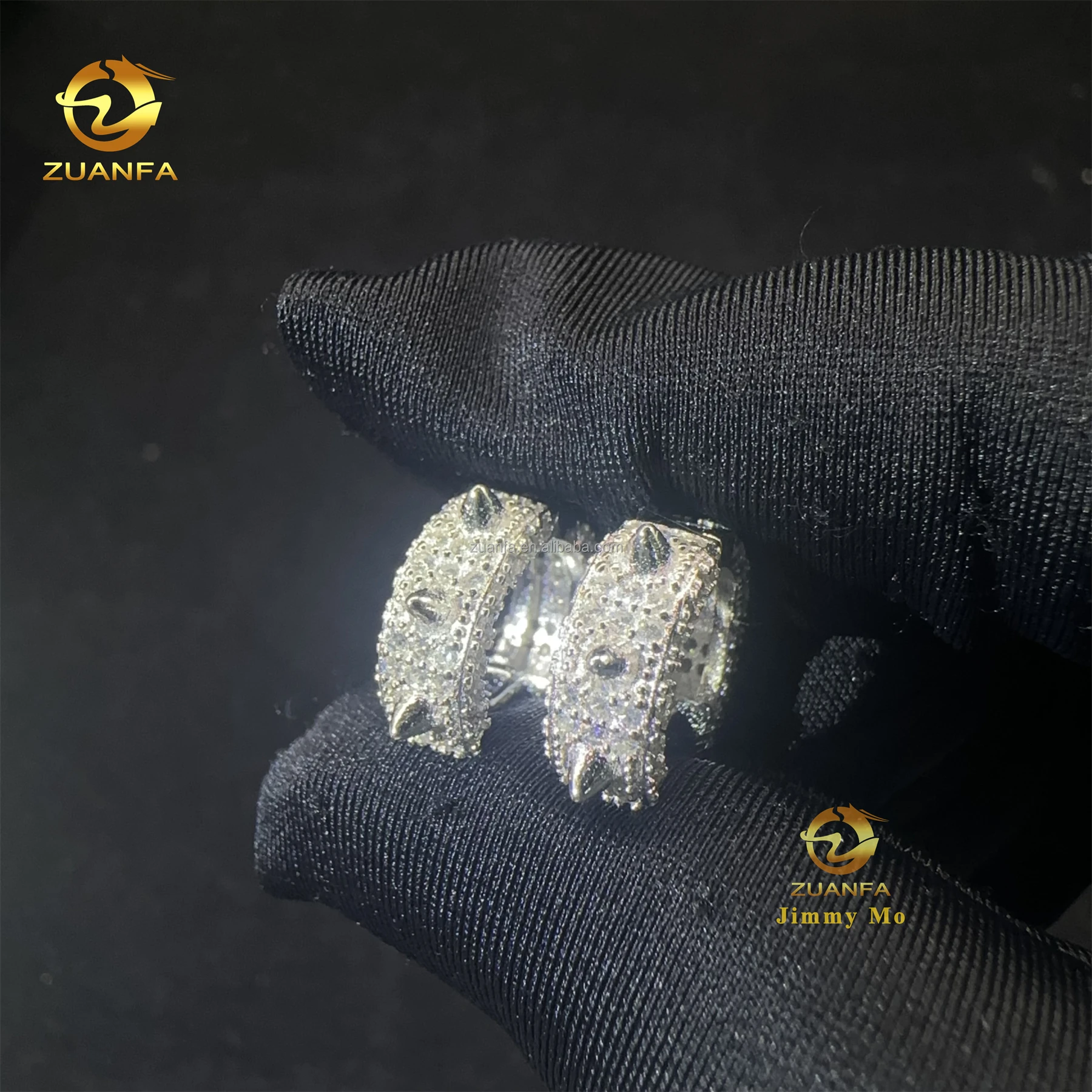 Pass Diamond Tester GRA Certificate Hip Hop Iced Out Jewelry 925 Sterling Silver VVS1 Moissanite Diamond Thorn Hoop Earrings Men