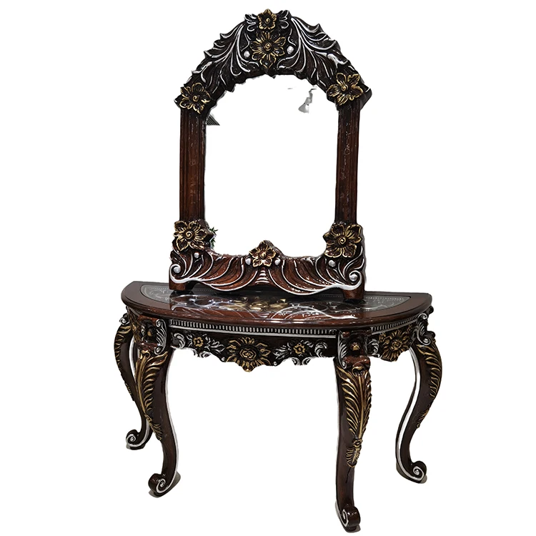 Mirrored Elegant Console Table Retro Carving Coffee Table Luxury Home Furniture Side Table