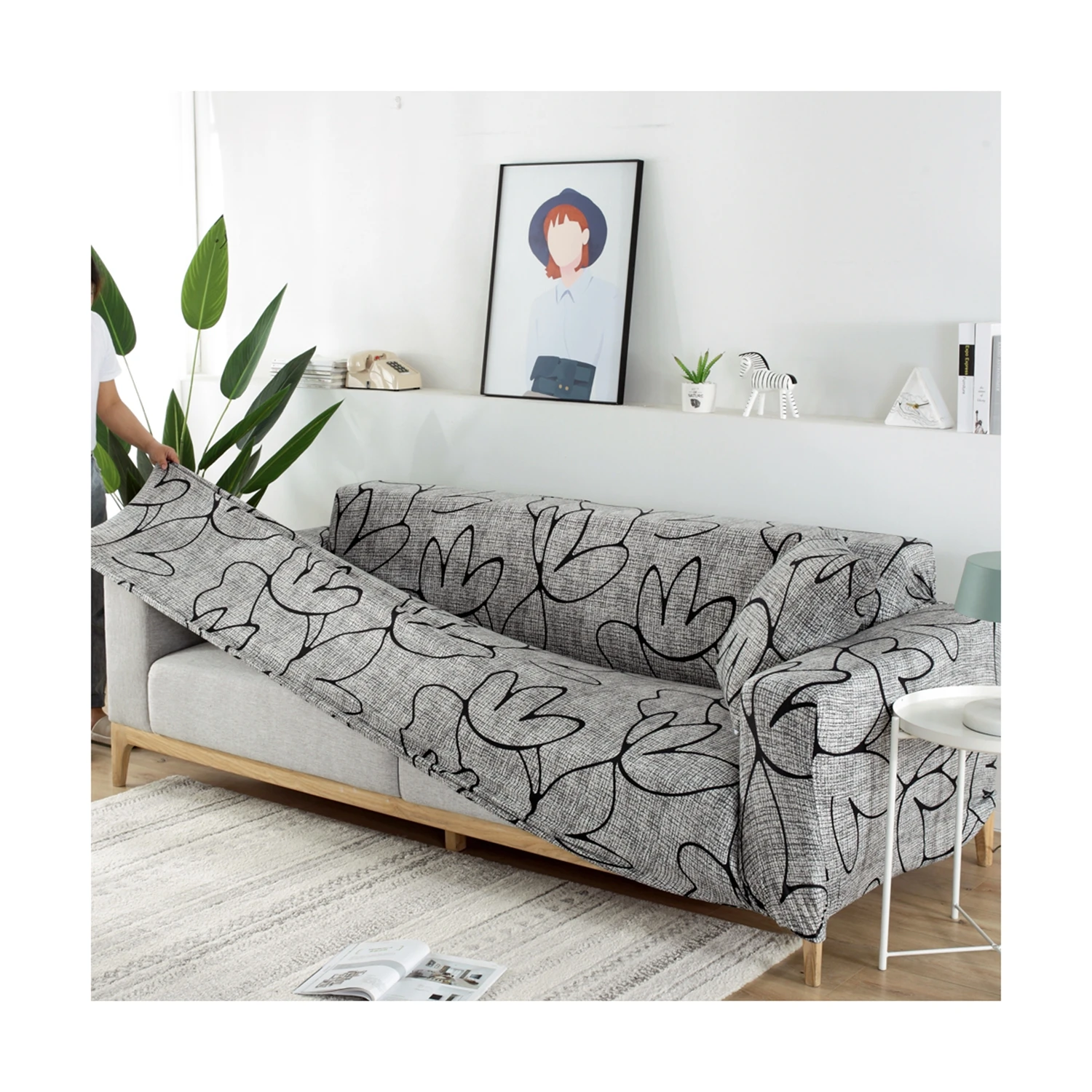 Easy To Clean Latest Technology Printed Sofa Set Cover Stretch