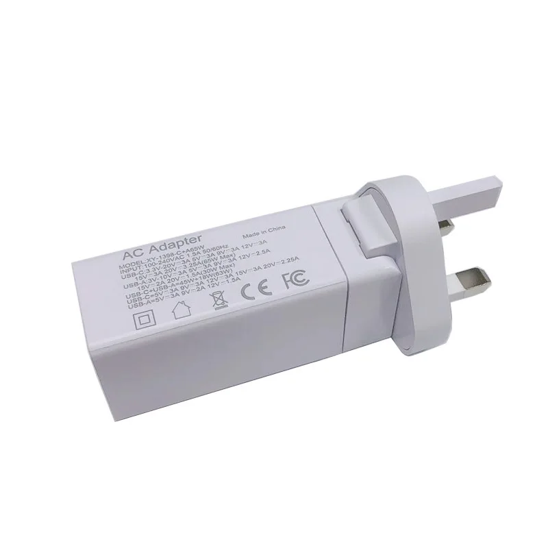 2024 Gan pd 65w ac dc adapter 5v/9v/12v/15v/20v type c laptop charger multiple ports fast wall charger eu uk plug