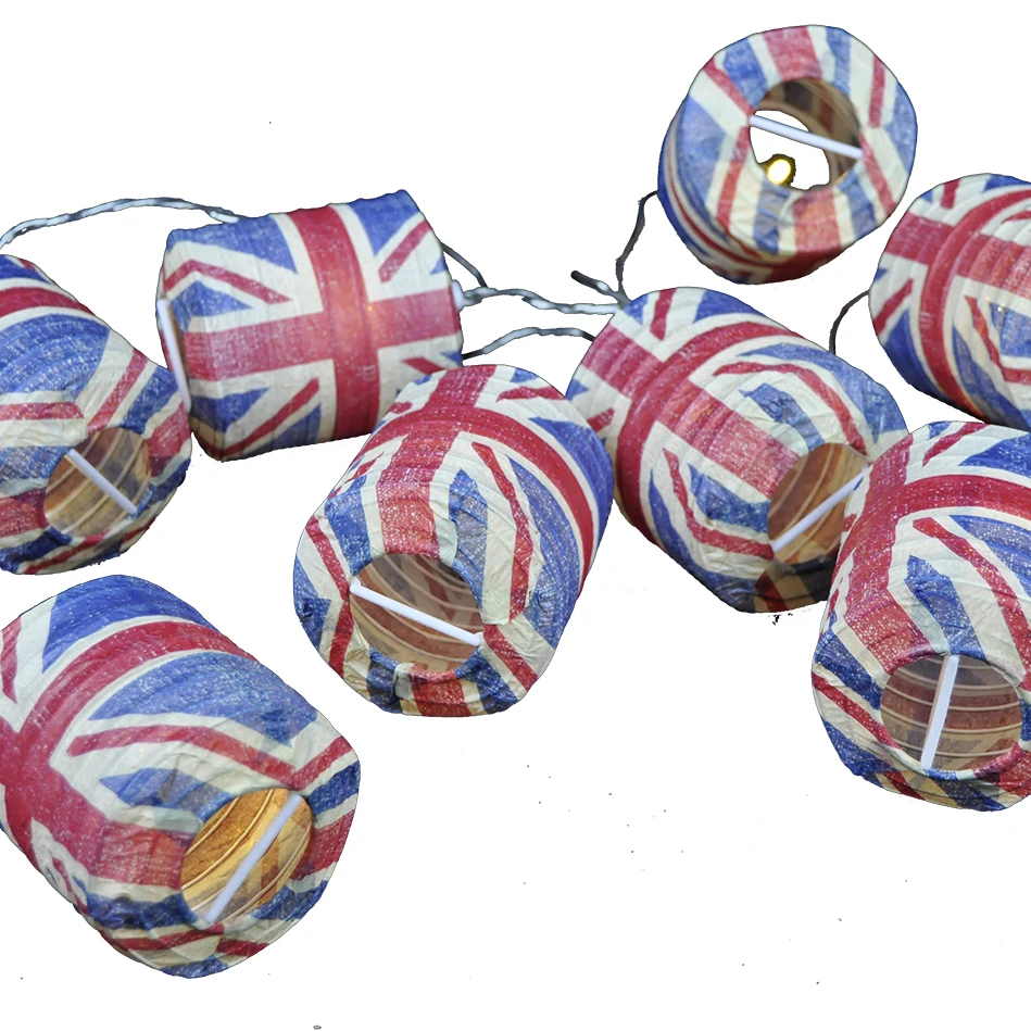 USB operate flag printing cylinder shape indoor  paper string light garland for national theme party decoration