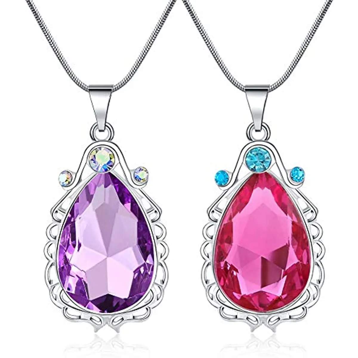 Fashion Sofia Magic Gem Necklace Jewelry Princess First Amulet Alloy Chain Teardrop Crystal Pendant Necklaces Gift for Girls