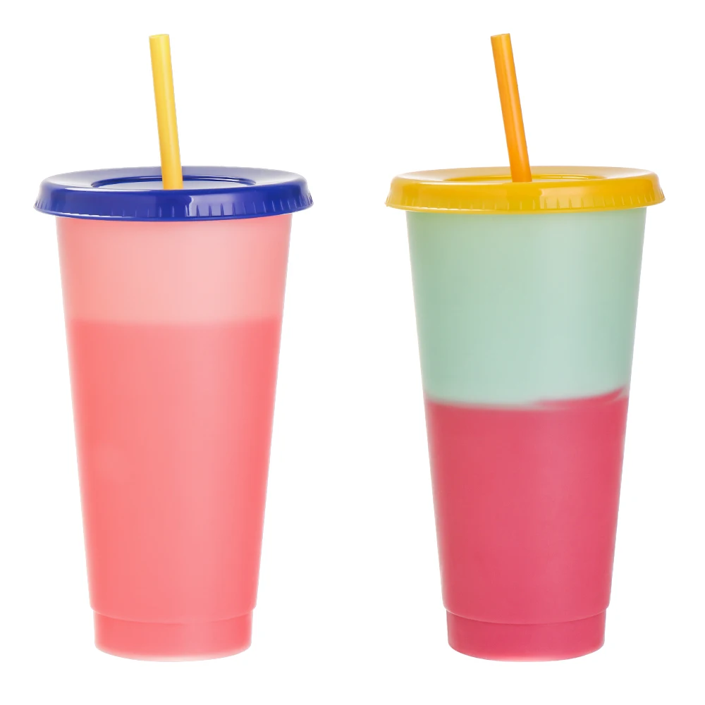 New Design Summer Reusable Plastic Drink Water Temperature Color Changing Tumbler Straw Cups