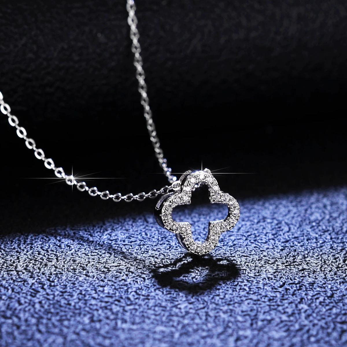 Full Cubic Zirconium 925 Sterling Silver Choker  White Gold Moissanite Stone Pendant Necklace Wedding Four leaf Clover Necklace