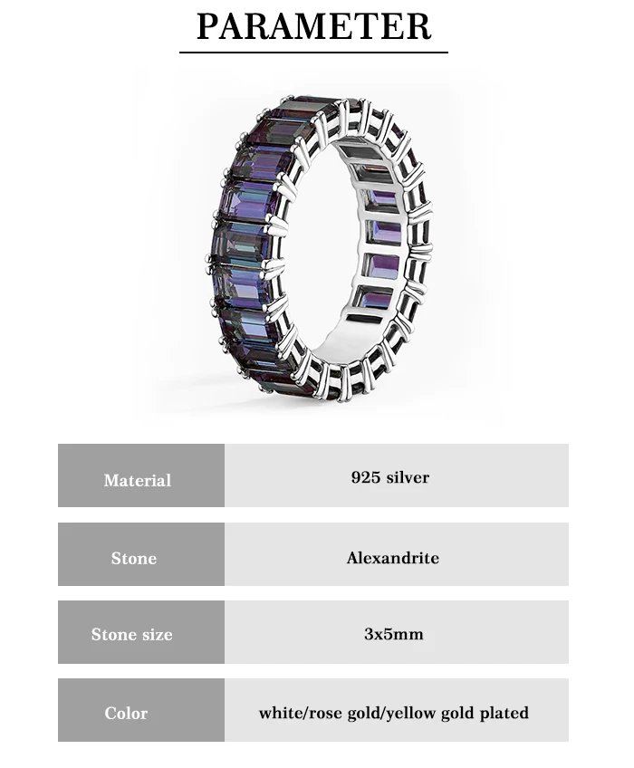 Alexandrite baguette eternity wedding band jewelry gemstone bulk 925 sterling silver rings for women
