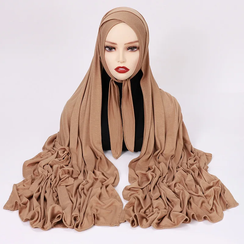New mercerized cotton sweatcloth turbans cross binding scarf for convenient Muslim scarf FASHION hijab scarf with cap