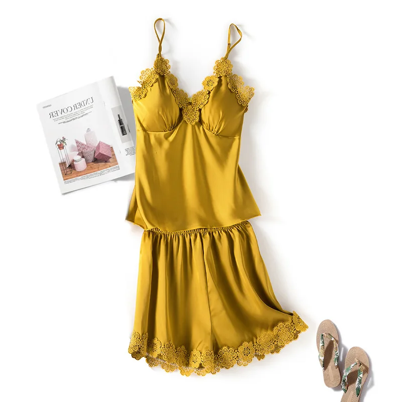 Custom Design Wholesale Short Sleeves Satin Korean Sleepwear Women Seethrough Nightdress Women Pyjamas