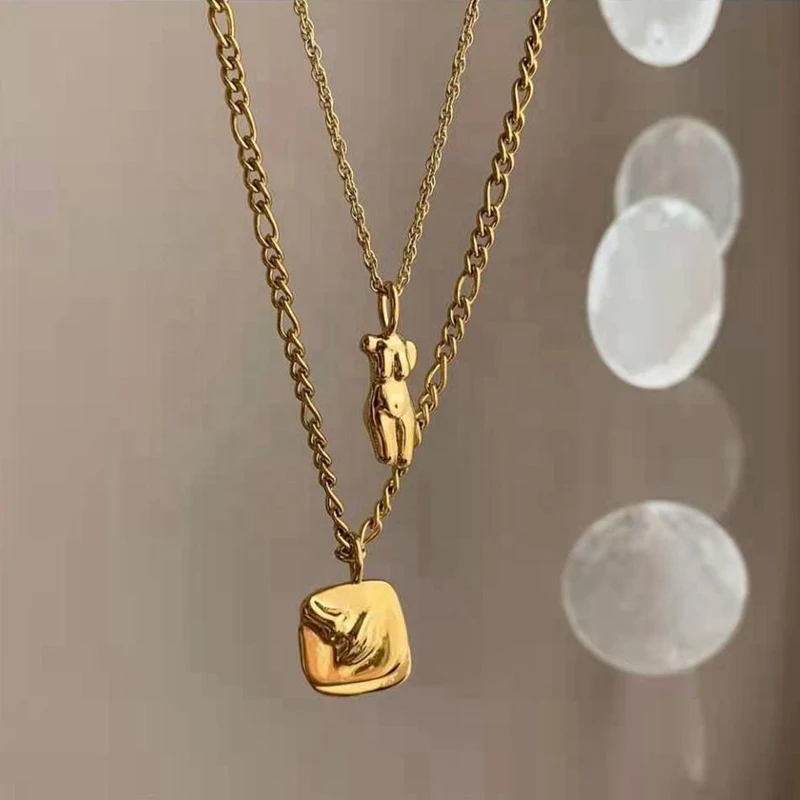 SUMMLY Vintage Abstract Body Face Pendant 18K Gold Plated Stainless Steel Chain Necklace Gift Fashion Jewelry